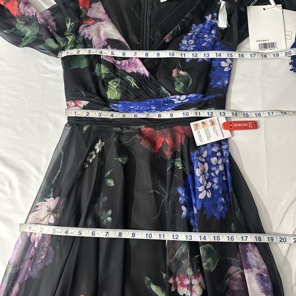 NWT Mac Duggal [ 2‎ ] 67872 Floral Chiffon Long Sleeve Maxi Dress Black #S1875 - Picture 4 of 14